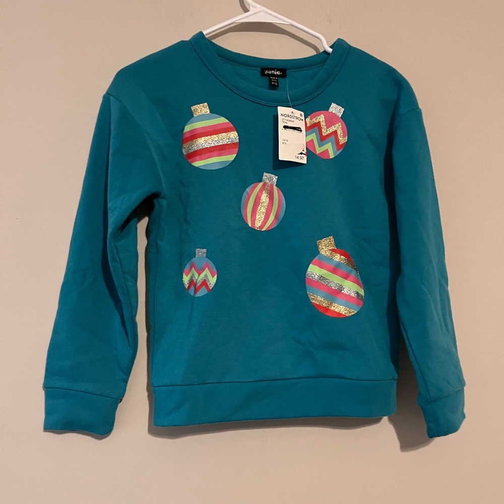 Zunie Kids Teal Holiday Sweatshirt size 10-12